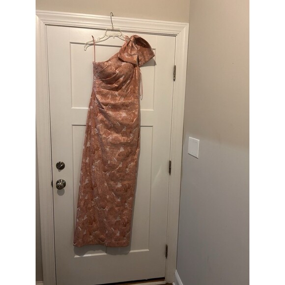 Rickie Freeman by Teri Jon Size 10 Pink Bow One-Shoulder Dress Wedding Formal - Picture 2 of 11
